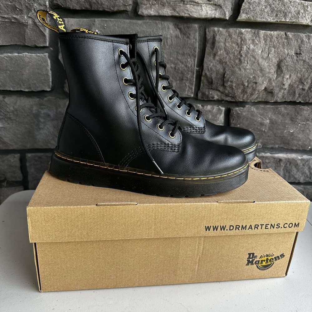 Dr. Martens Zavala Combat Black Leather Boots Women 8 US Men 7 US AirWair Laced